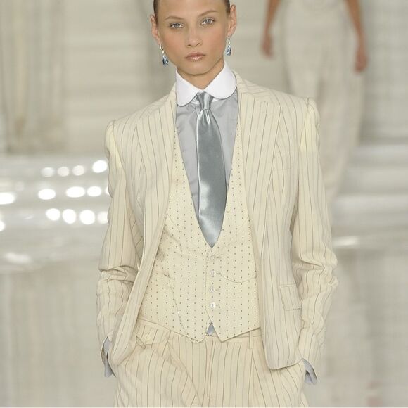 Ralph Lauren~ Collection Spring 12 Cream Pinstripe Wool Blend Crepe Casey Blazer - Picture 16 of 16